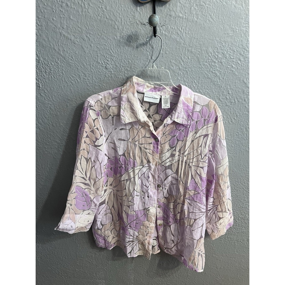 Alfred Dunner‎ Women Blouse Size 16 3/4 Sleeve Button Up Purple